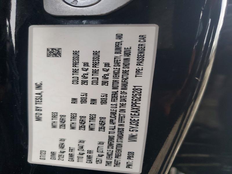 Продажа на аукционе авто 2023 Tesla Model 3, vin: 5YJ3E1EAXPF625281, номер лота: 41585606