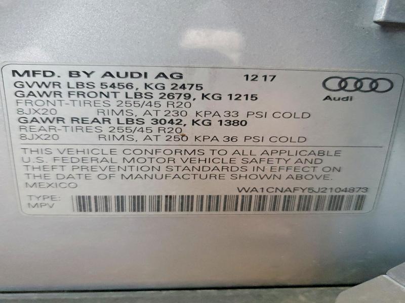 Aukcja sprzedaży 2018 Audi Q5, vin: WA1CNAFY5J2104873, numer aukcji: 47563516