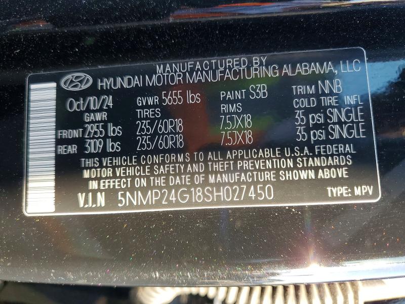 79585935 :رقم المزاد ، 5NMP24G18SH027450 vin ، 2025 Hyundai Santa Fe Hybrid مزاد بيع