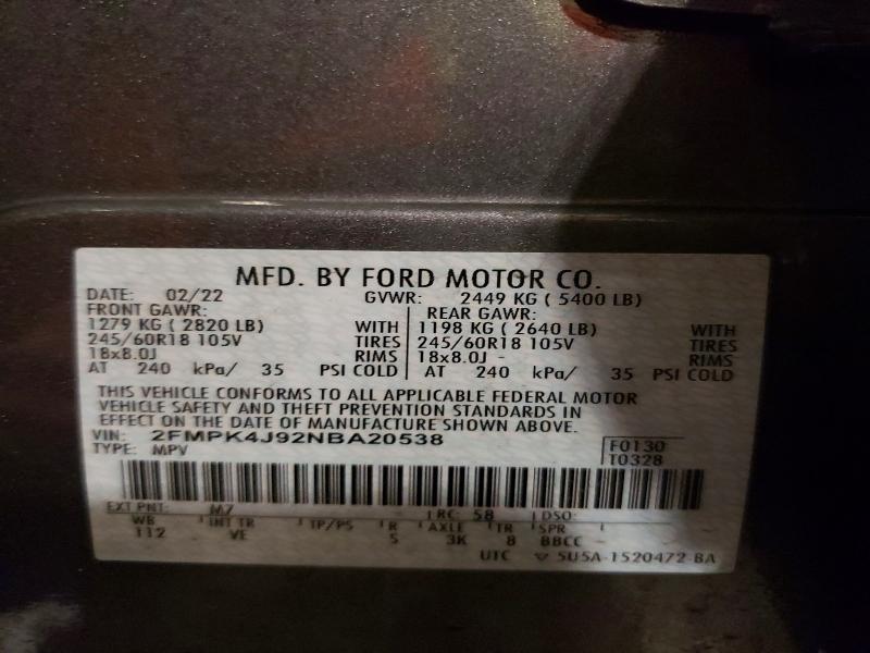Aukcja sprzedaży 2022 Ford Edge, vin: 2FMPK4J92NBA20538, numer aukcji: 79559225