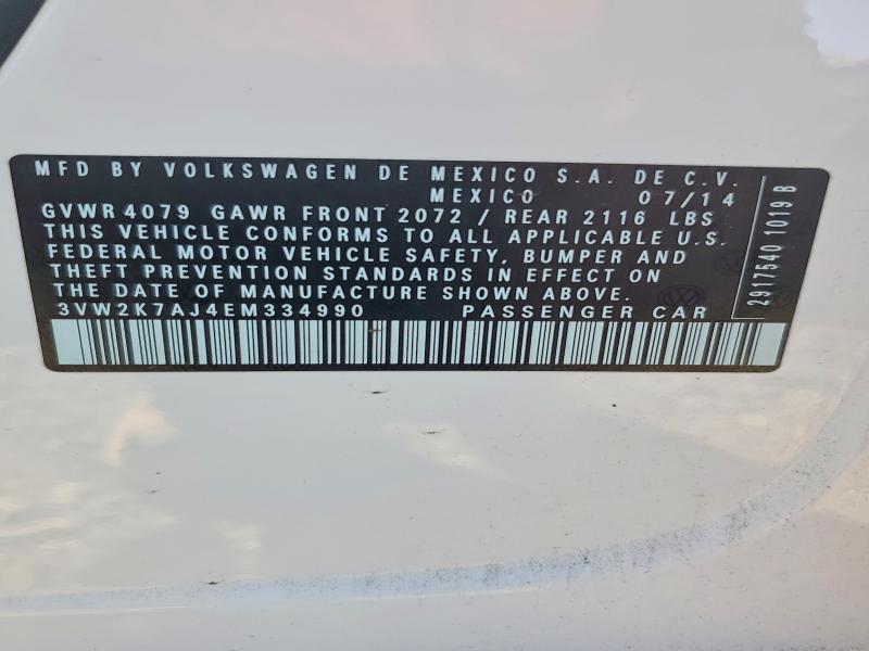 46322336 :رقم المزاد ، 3VW2K7AJ4EM334990 vin ، 2014 Volkswagen Jetta مزاد بيع