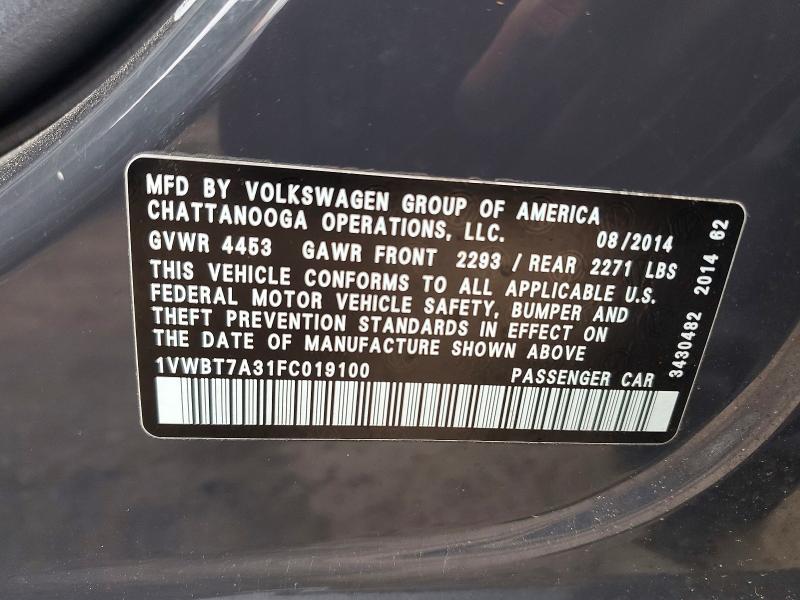 Aukcja sprzedaży 2015 Volkswagen Passat, vin: 1VWBT7A31FC019100, numer aukcji: 47519086