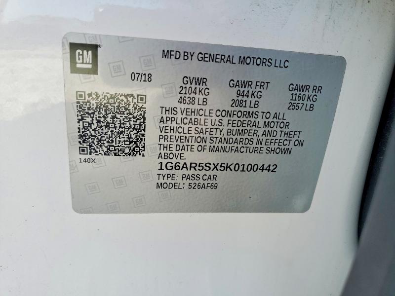 Aukcja sprzedaży 2019 Cadillac Cts, vin: 1G6AR5SX5K0100442, numer aukcji: 45491086