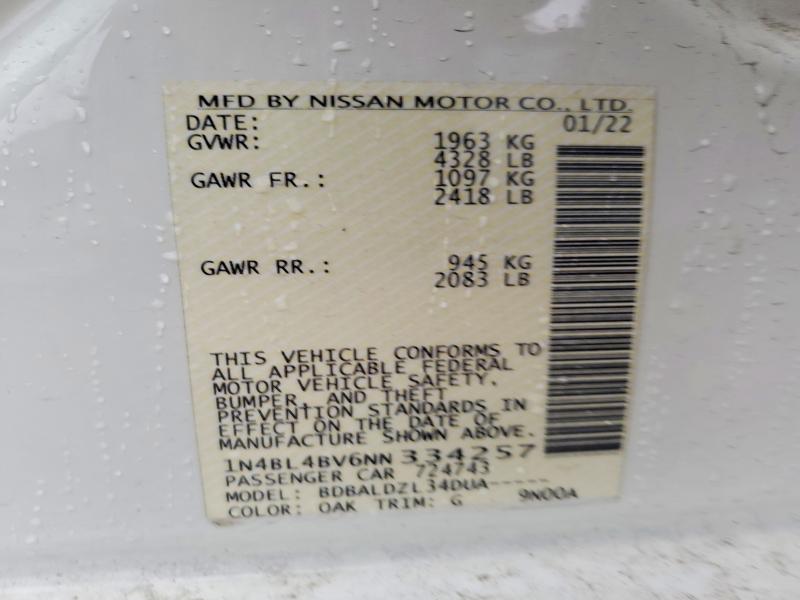Продаж на аукціоні авто 2022 Nissan Altima, vin: 1N4BL4BV6NN334257, номер лоту: 41777246
