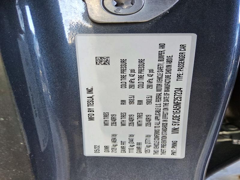 Aukcja sprzedaży 2022 Tesla Model 3, vin: 5YJ3E1EA5NF257234, numer aukcji: 78691045