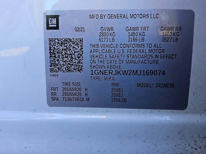 45606946 :رقم المزاد ، 1GNERJKW2MJ169074 vin ، 2021 Chevrolet Traverse مزاد بيع