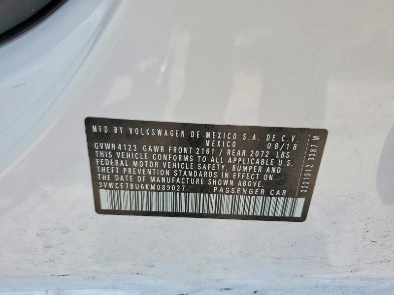 47529676 :رقم المزاد ، 3VWC57BU6KM089027 vin ، 2019 Volkswagen Jetta مزاد بيع