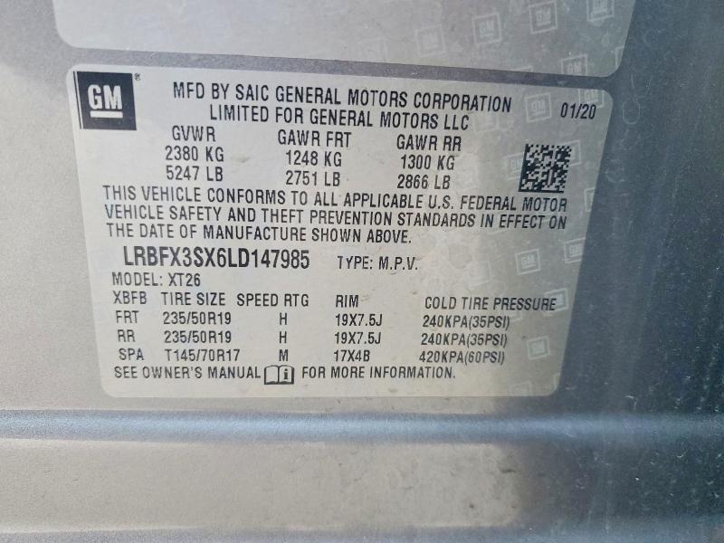 Aukcja sprzedaży 2020 Buick Envision, vin: LRBFX3SX6LD147985, numer aukcji: 46453726