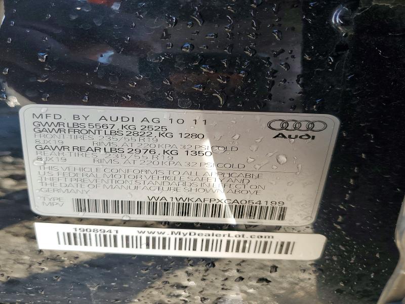 2012 Audi Q5 მანქანა იყიდება აუქციონზე, vin: WA1WKAFPXCA054199, აუქციონის ნომერი: 46319296