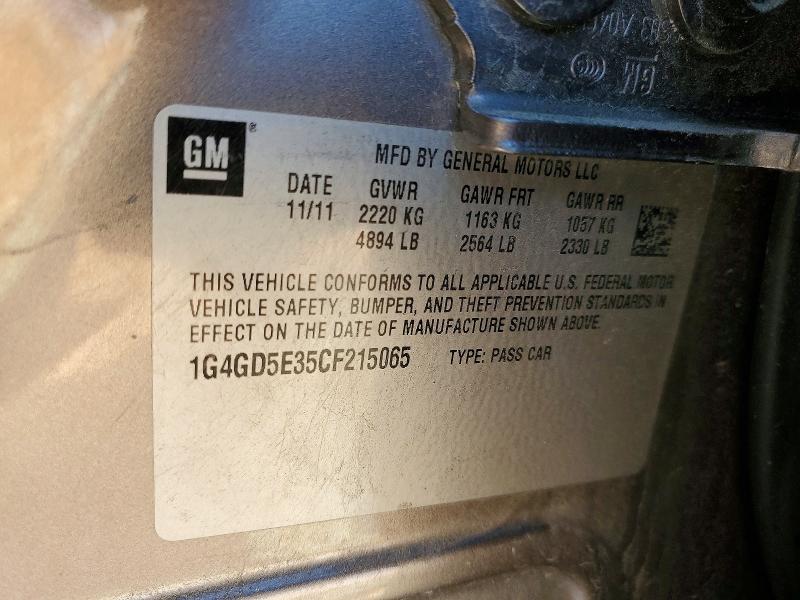 Продаж на аукціоні авто 2012 Buick Lacrosse, vin: 1G4GD5E35CF215065, номер лоту: 47531016