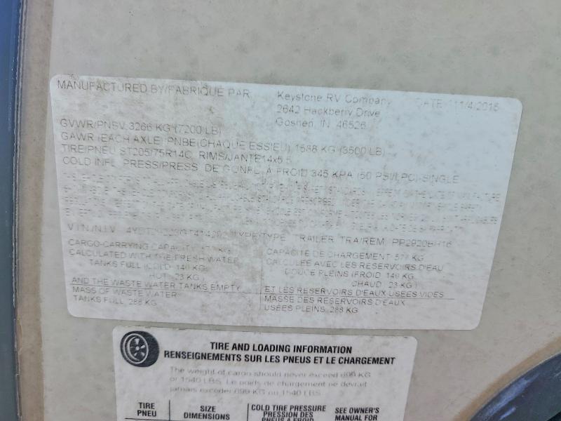 47788616 :رقم المزاد ، 4YDT29223GT414292 vin ، 2016 Keystone Passport مزاد بيع