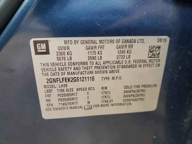 2016 Chevrolet Equinox მანქანა იყიდება აუქციონზე, vin: 2GNFLFEK2G6121118, აუქციონის ნომერი: 45515566