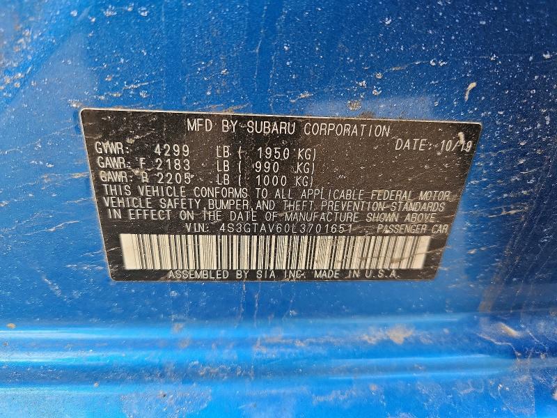 Продажа на аукционе авто 2020 Subaru Impreza, vin: 4S3GTAV60L3701651, номер лота: 45583026