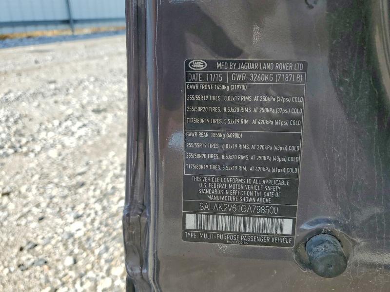 41805816 :رقم المزاد ، SALAK2V61GA798500 vin ، 2016 Land Rover Lr4 مزاد بيع