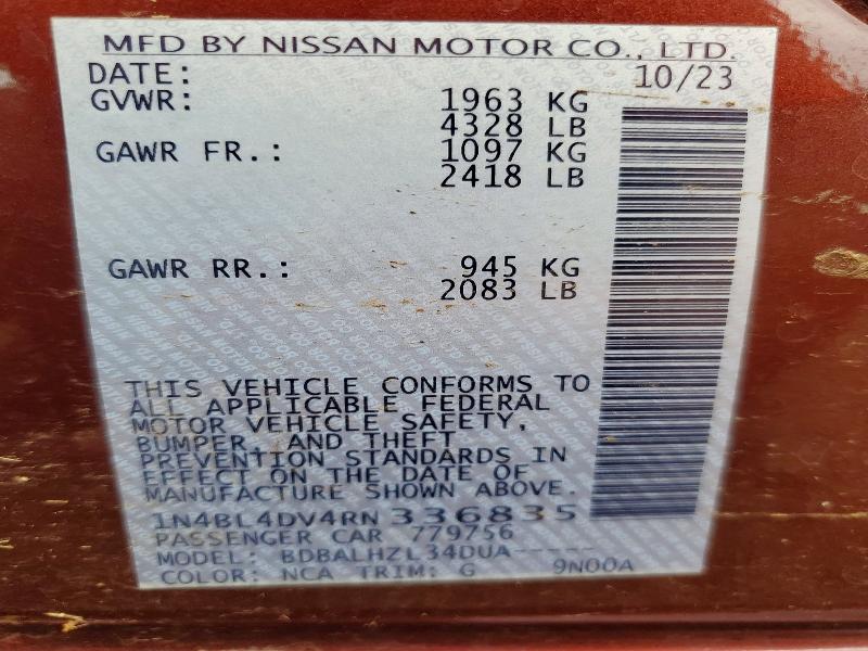Aukcja sprzedaży 2024 Nissan Altima, vin: 1N4BL4DV4RN336835, numer aukcji: 46368886