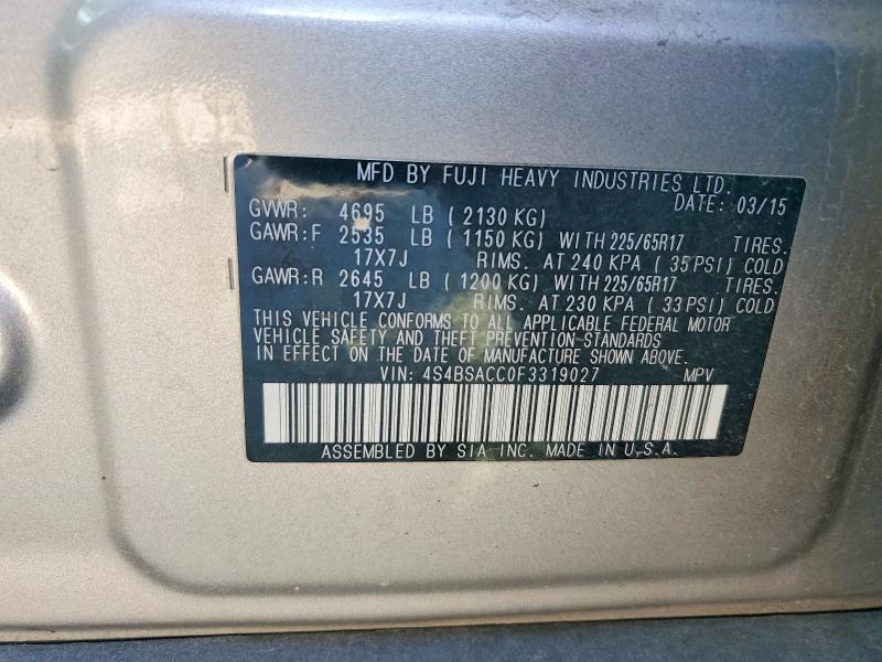 47287336 :رقم المزاد ، 4S4BSACC0F3319027 vin ، 2015 Subaru Outback مزاد بيع