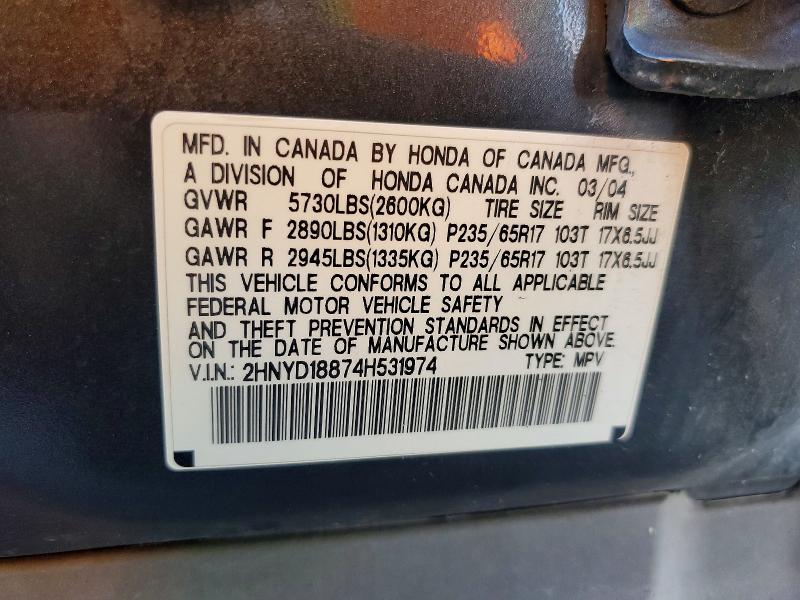 2004 Acura Mdx მანქანა იყიდება აუქციონზე, vin: 2HNYD18874H531974, აუქციონის ნომერი: 79643585