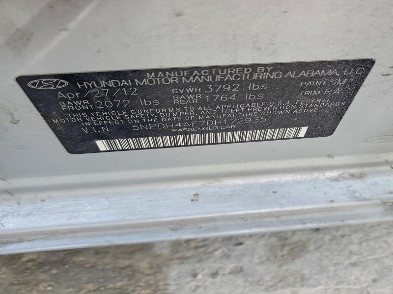 47161796 :رقم المزاد ، 5NPDH4AE7DH172935 vin ، 2013 Hyundai Elantra مزاد بيع