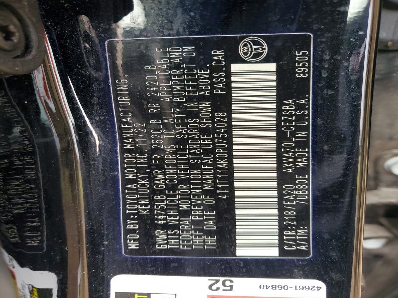 2023 Toyota Camry მანქანა იყიდება აუქციონზე, vin: 4T1T11AK0PU754028, აუქციონის ნომერი: 46784846
