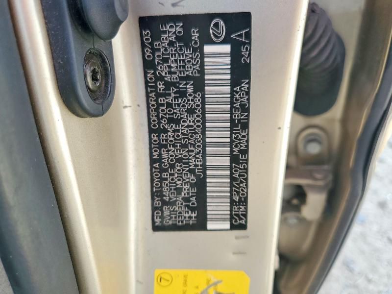 46424326 :رقم المزاد ، JTHBA30G840006086 vin ، 2004 Lexus Es 330 مزاد بيع