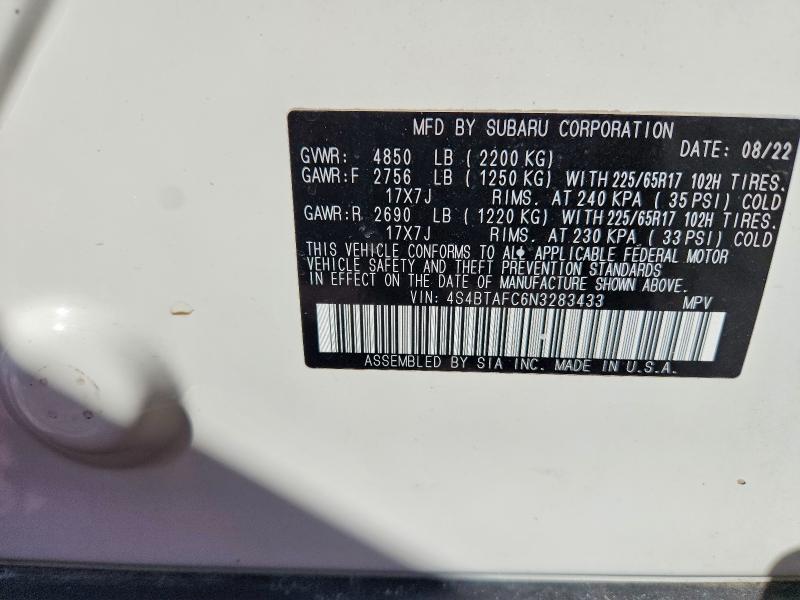 79595755 :رقم المزاد ، 4S4BTAFC6N3283433 vin ، 2022 Subaru Outback مزاد بيع