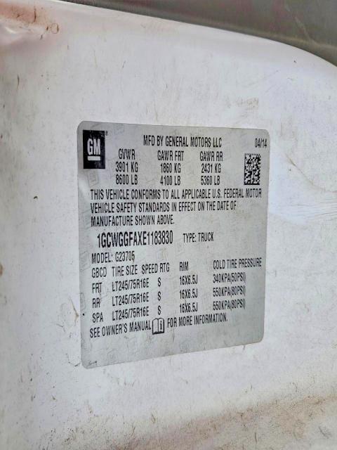 Aukcja sprzedaży 2014 Chevrolet Express G2500, vin: 1GCWGGFAXE1183830, numer aukcji: 74131375