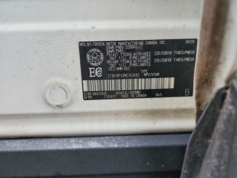 Aukcja sprzedaży 2021 Toyota Rav4, vin: 2T3R1RFV2MC153493, numer aukcji: 45754116