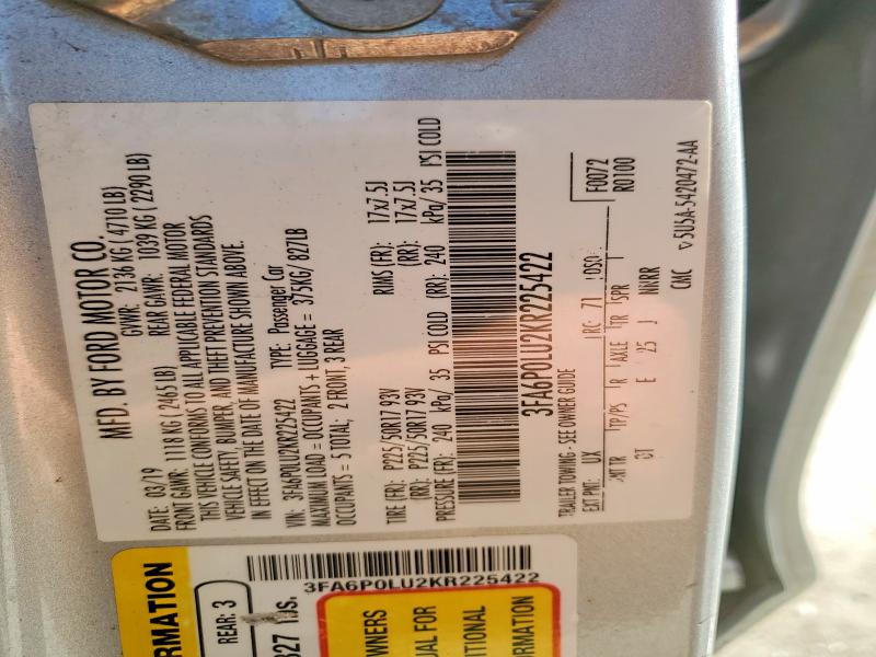 2019 Ford Fusion მანქანა იყიდება აუქციონზე, vin: 3FA6P0LU2KR225422, აუქციონის ნომერი: 41601406