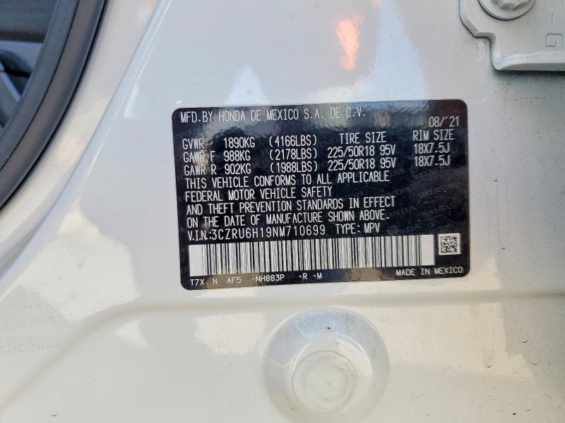 76854725 :رقم المزاد ، 3CZRU6H19NM710699 vin ، 2022 Honda Hr-v مزاد بيع