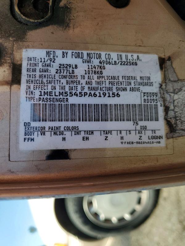 79298125 :رقم المزاد ، 1MELM5545PA619156 vin ، 1993 Mercury Sable مزاد بيع