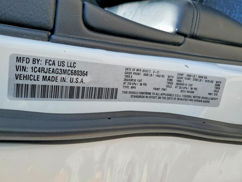Продаж на аукціоні авто 2021 Jeep Grand Cherokee, vin: 1C4RJEAG3MC680364, номер лоту: 47476196