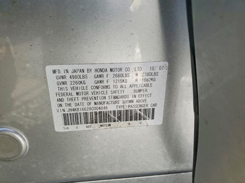 47471716 :رقم المزاد ، JH4KB16628C004046 vin ، 2008 Acura Rl مزاد بيع