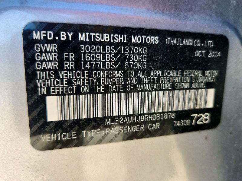 Aukcja sprzedaży 2024 Mitsubishi Mirage, vin: ML32AUHJ8RH031878, numer aukcji: 45589786