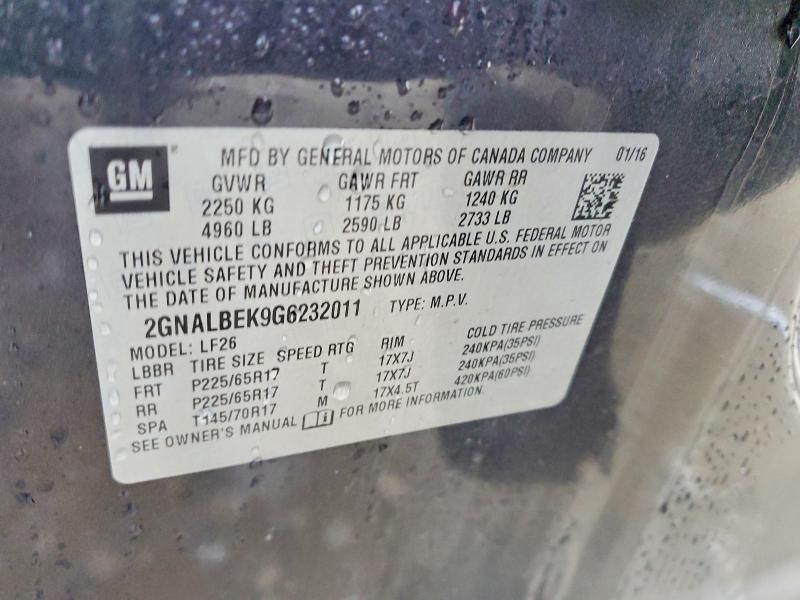 Auction sale of the 2016 Chevrolet Equinox, vin: 2GNALBEK9G6232011, lot number: 41897686