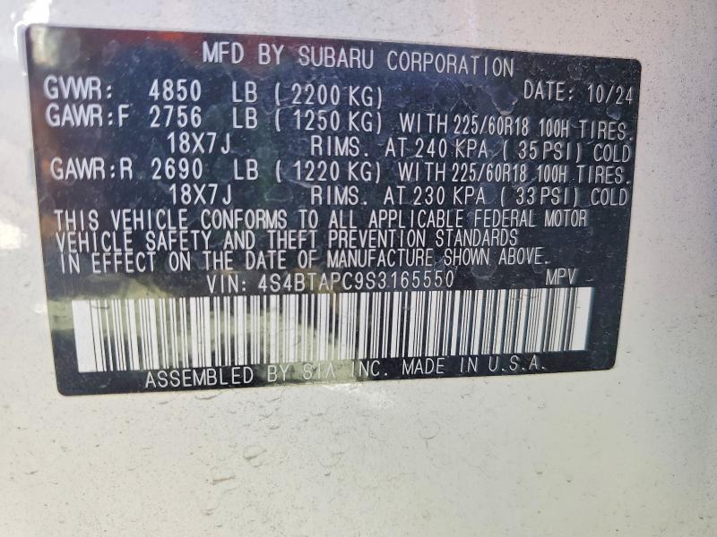 Aukcja sprzedaży 2025 Subaru Outback, vin: 4S4BTAPC9S3165550, numer aukcji: 45669636