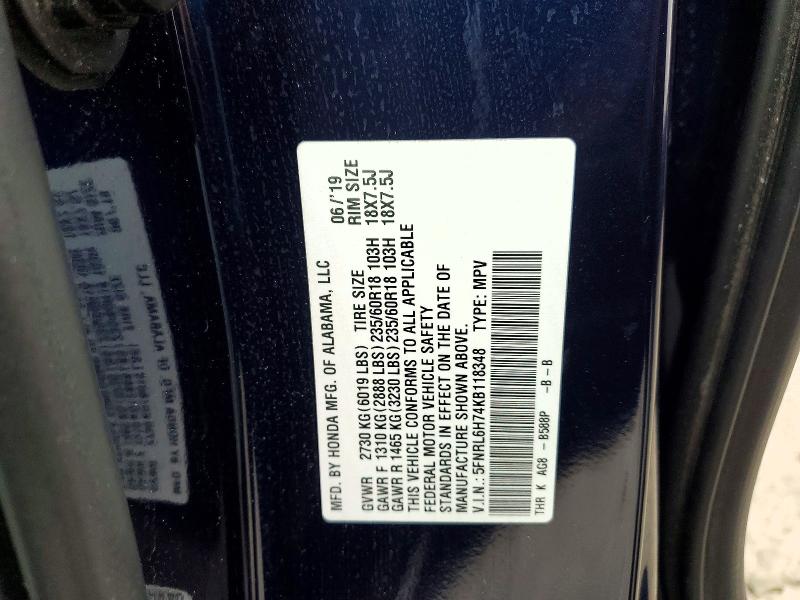 Продаж на аукціоні авто 2019 Honda Odyssey, vin: 5FNRL6H74KB118348, номер лоту: 45493646