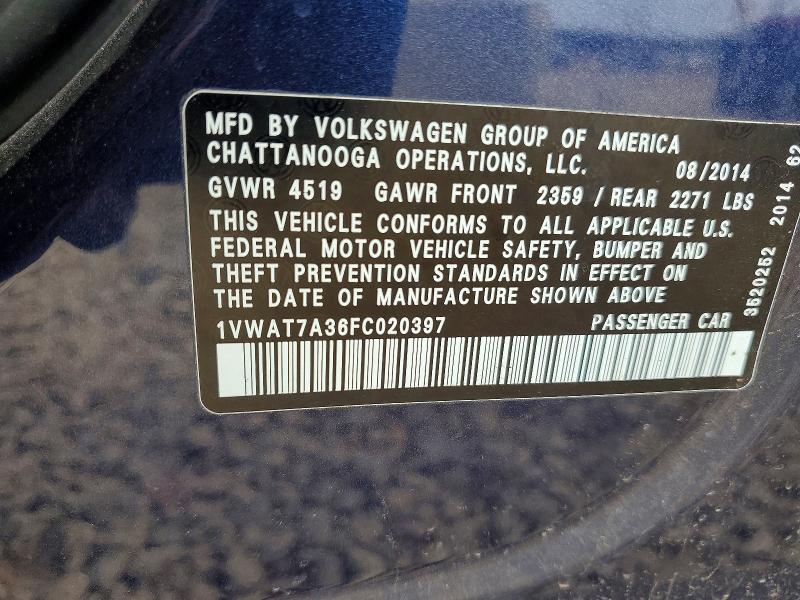Продаж на аукціоні авто 2015 Volkswagen Passat, vin: 1VWAT7A36FC020397, номер лоту: 47356766