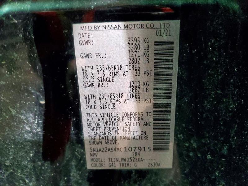 47095896 :رقم المزاد ، 5N1AZ2AS4MC107915 vin ، 2021 Nissan Murano مزاد بيع