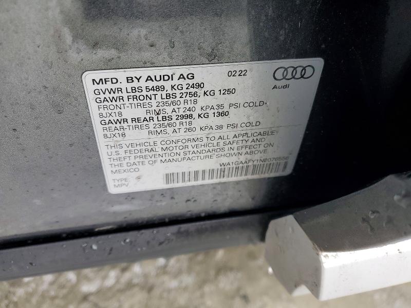 Aukcja sprzedaży 2022 Audi Q5, vin: WA1GAAFY1N2076556, numer aukcji: 79949525