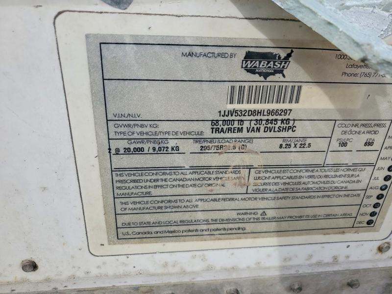 77506085 :رقم المزاد ، 1JJV532D8HL966297 vin ، 2017 Wabash Dry Van Trailers مزاد بيع