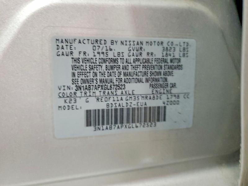 Aukcja sprzedaży 2016 Nissan Sentra, vin: 3N1AB7APXGL672523, numer aukcji: 47803246