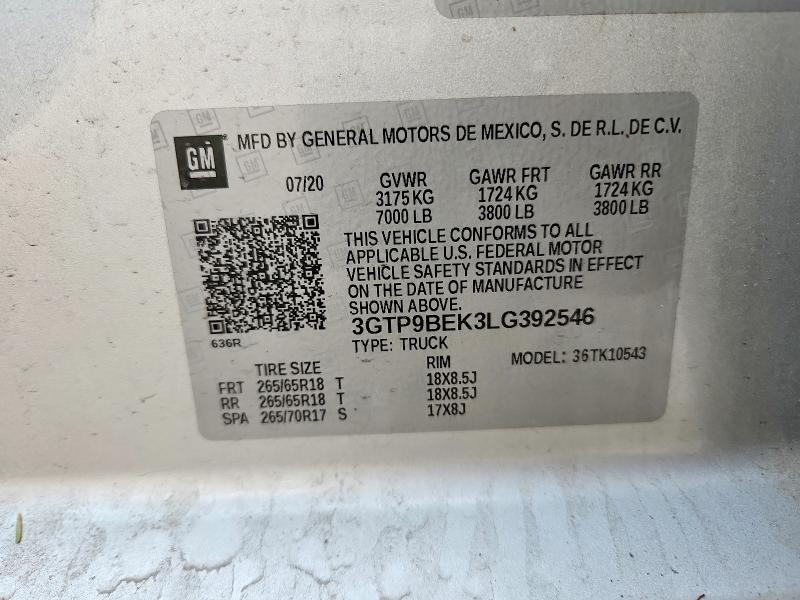 Aukcja sprzedaży 2020 Gmc Sierra, vin: 3GTP9BEK3LG392546, numer aukcji: 47533026