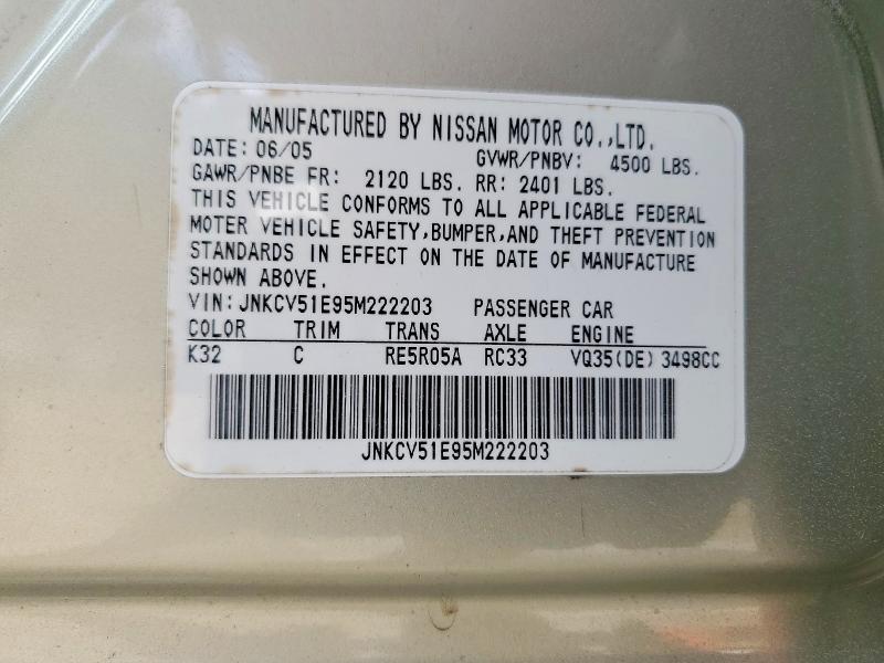 Aukcja sprzedaży 2005 Infiniti G35, vin: JNKCV51E95M222203, numer aukcji: 47907796
