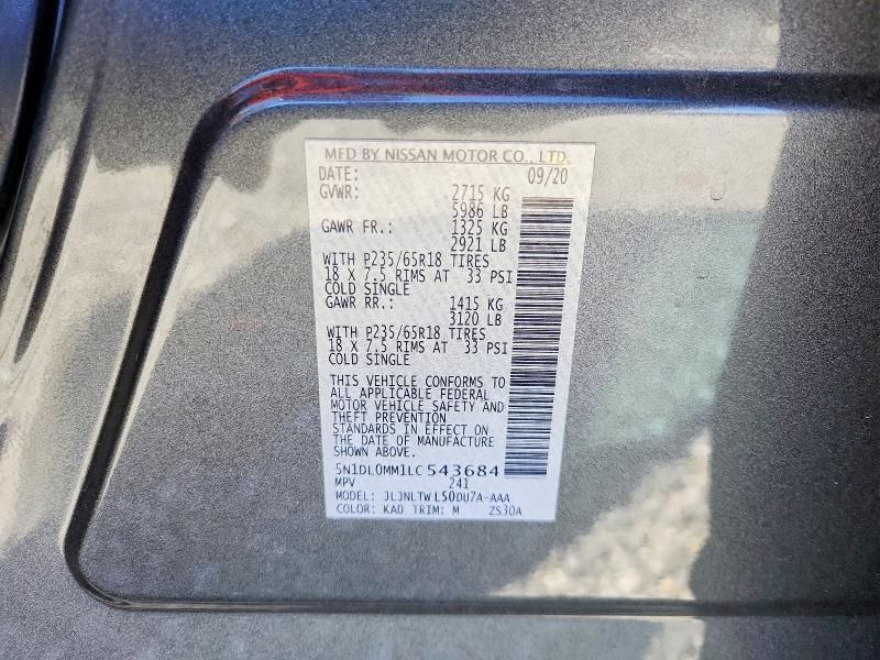 Aukcja sprzedaży 2020 Infiniti Qx60, vin: 5N1DL0MM1LC543684, numer aukcji: 47474786