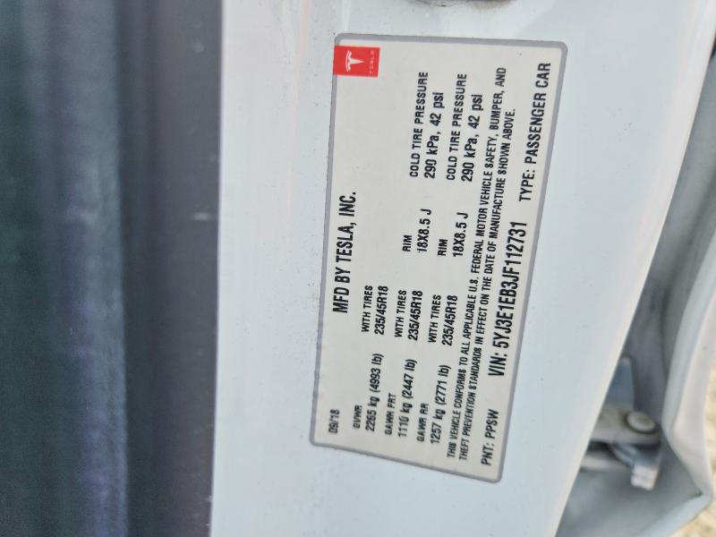 Aukcja sprzedaży 2018 Tesla Model 3, vin: 5YJ3E1EB3JF112731, numer aukcji: 48307176