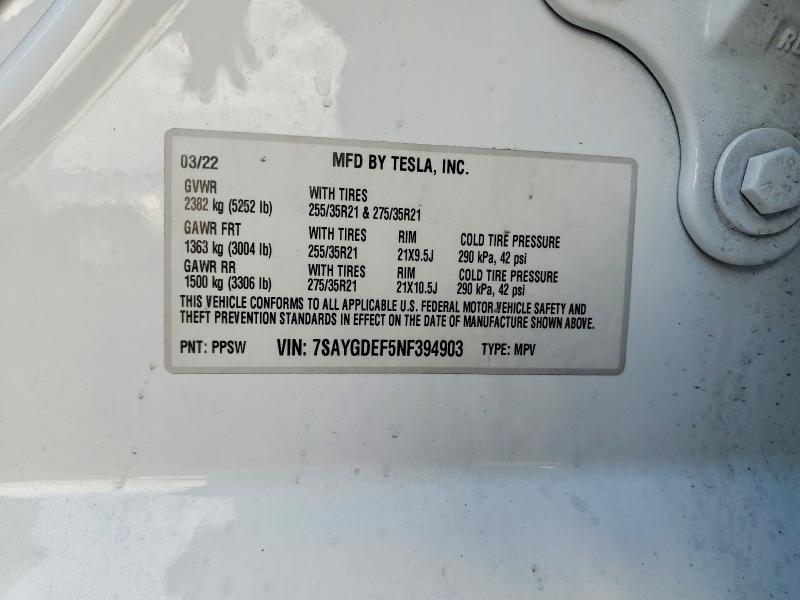 Продажа на аукционе авто 2022 Tesla Model Y, vin: 7SAYGDEF5NF394903, номер лота: 46624646
