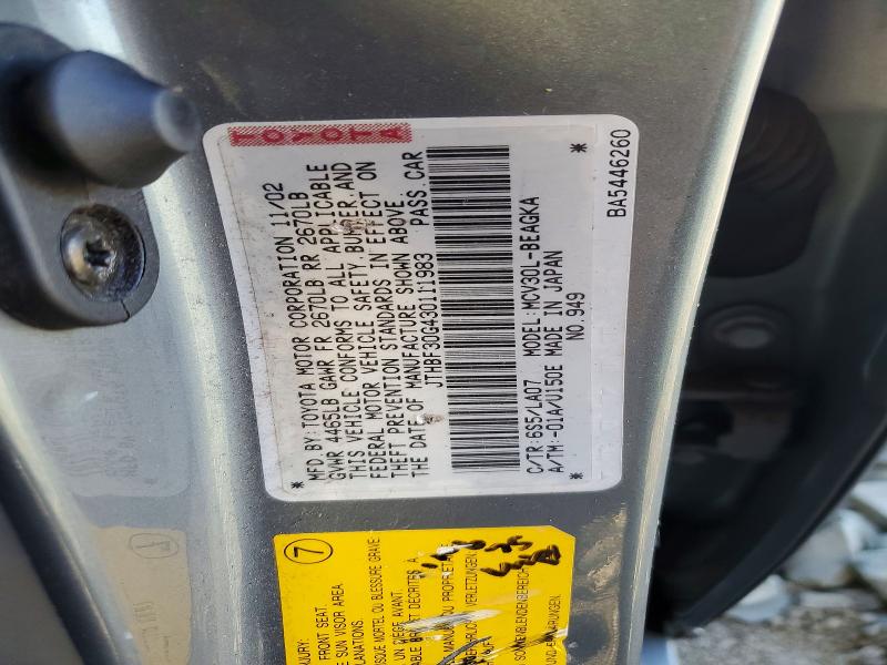 Aukcja sprzedaży 2003 Lexus Es 300, vin: JTHBF30G430111983, numer aukcji: 47112576