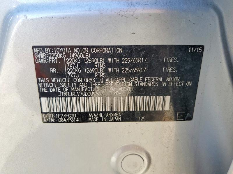 Aukcja sprzedaży 2016 Toyota Rav4 Hybrid, vin: JTMRJREV7GD005633, numer aukcji: 46761406