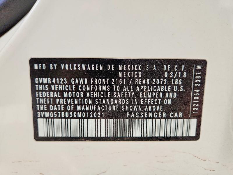 79342635 :رقم المزاد ، 3VWG57BU3KM012021 vin ، 2019 Volkswagen Jetta مزاد بيع