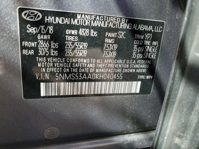 Продажа на аукционе авто 2019 Hyundai Santa Fe, vin: 5NMS53AA0KH040455, номер лота: 46171446